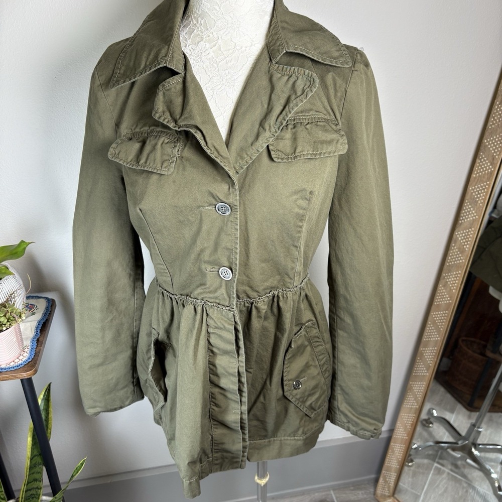 Twill Twenty Two 22 Women L Green Jacket Peplum Utility Military Gorpcore Cotton
